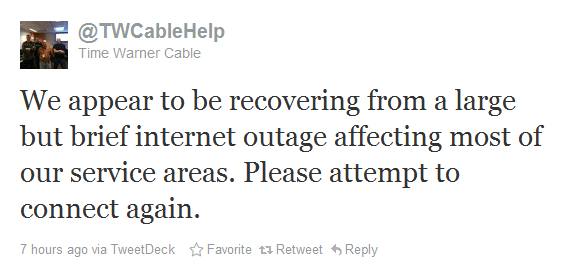 Time Warner Outage Tweet